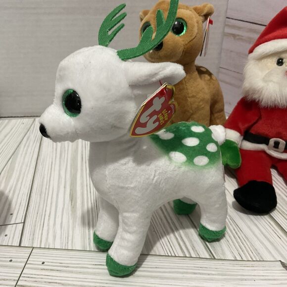 TY 3~Holiday Beanie Baby Christmas Peppermint , Tinsel and Santa - Picture 2 of 6